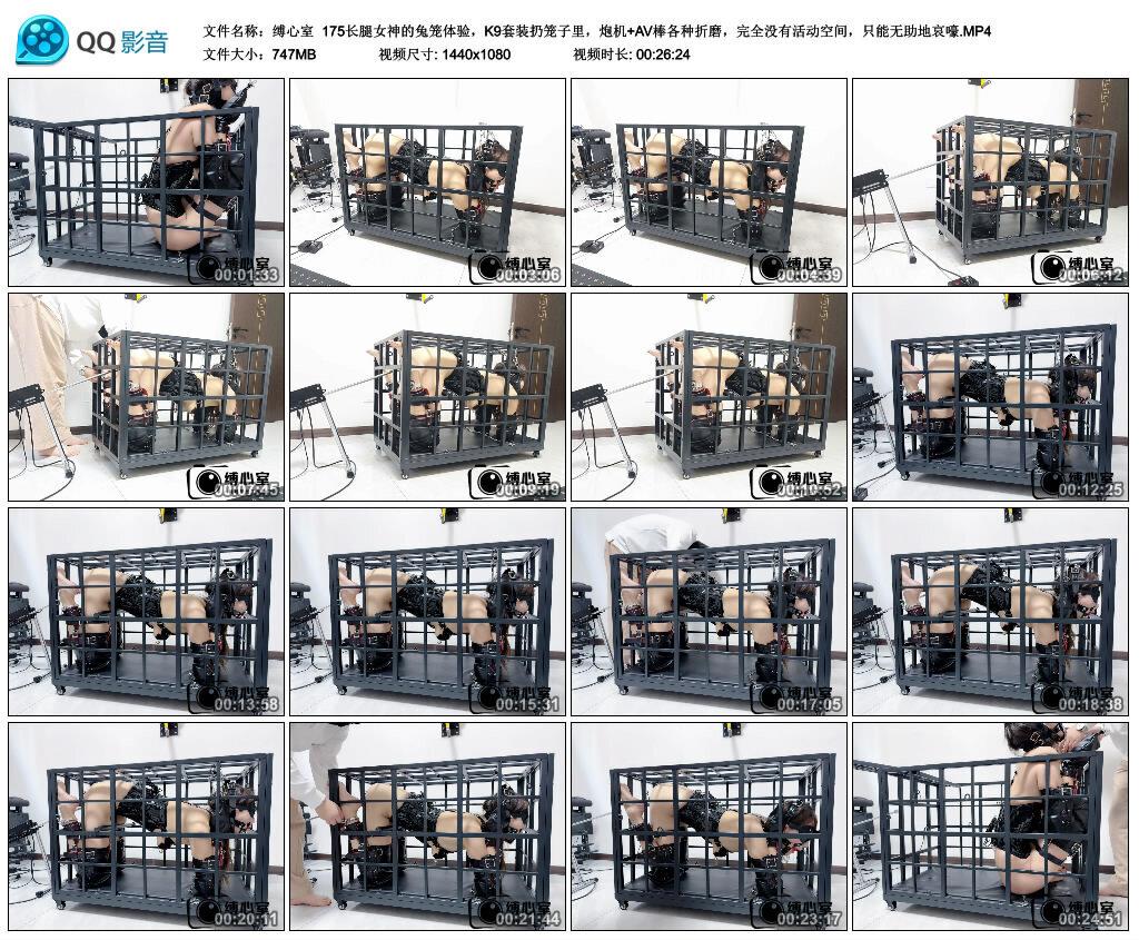 【缚心室】175长腿女神的兔笼体验，K9套装扔笼子里，炮机+AV棒各种折磨，完全没有活…
