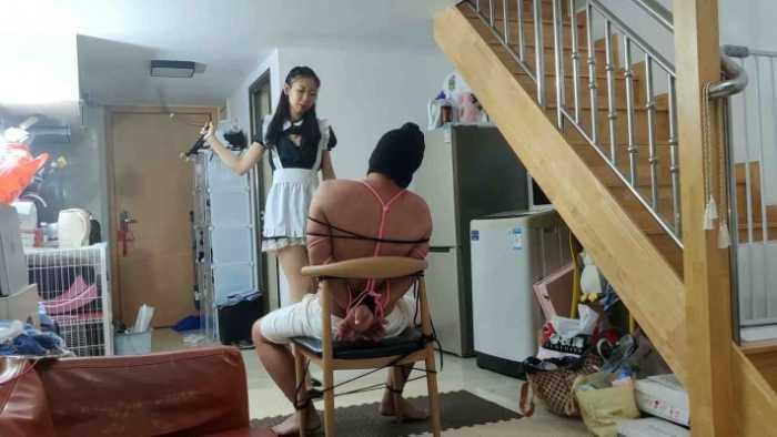 捆绑局：小鱼女神肉丝高跟捆绑，耳光审讯鞭打间谍 YC-250404-4